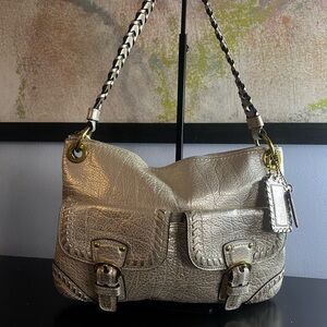 Coach Poppy Whipstitch Metallic Gold Leather Braided Bag and Wallet Set